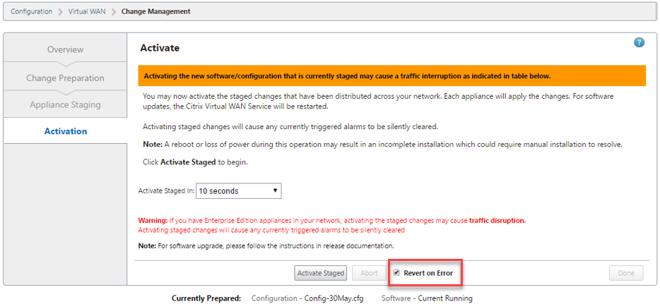 Configure rollback activation