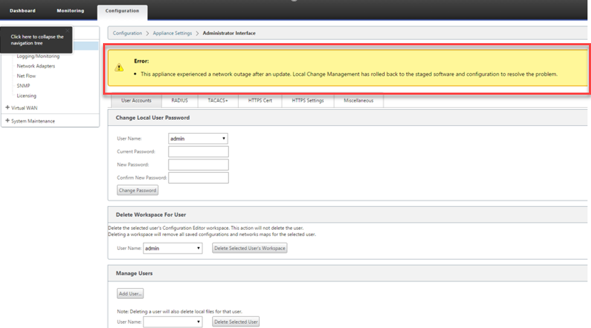 Configure rollback error