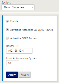 接続 BGP 基本プロパティ