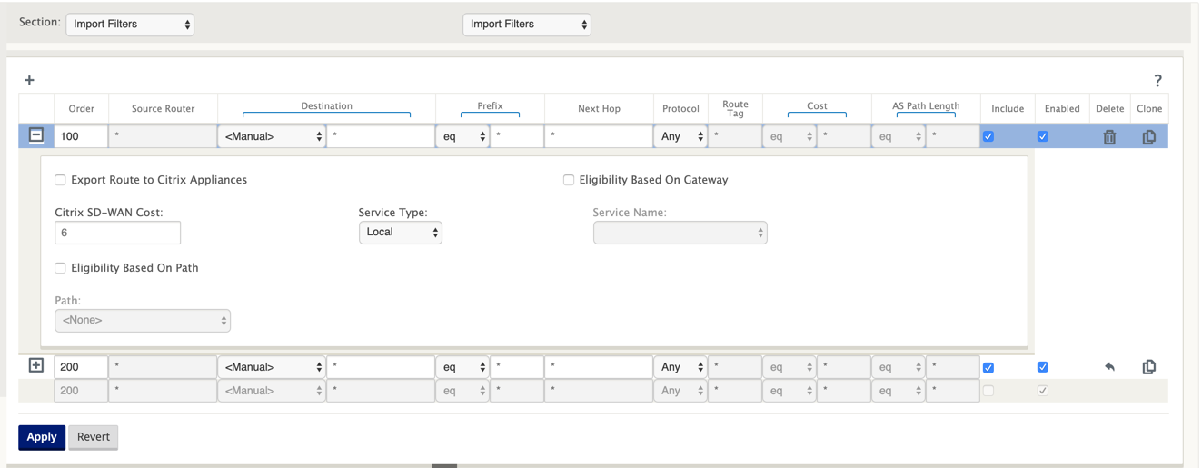 Connections import filters BGP