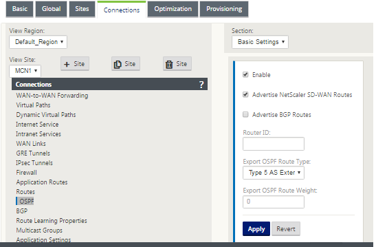 Connexions paramètres de base OSPF