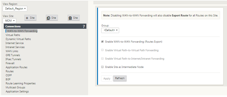 Enable WAN to WAN forwarding MCN Site