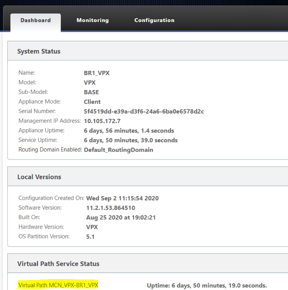 Virtual path up on dashboard