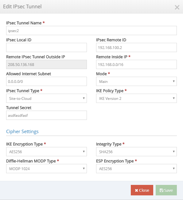 IPsec settings