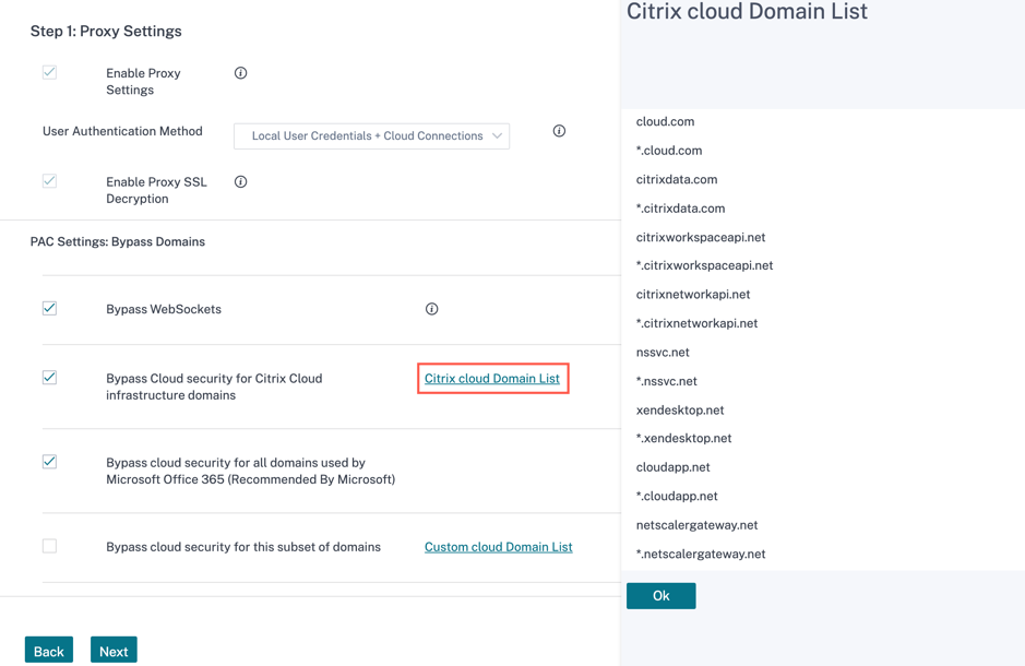 Lista de dominios de Citrix Cloud