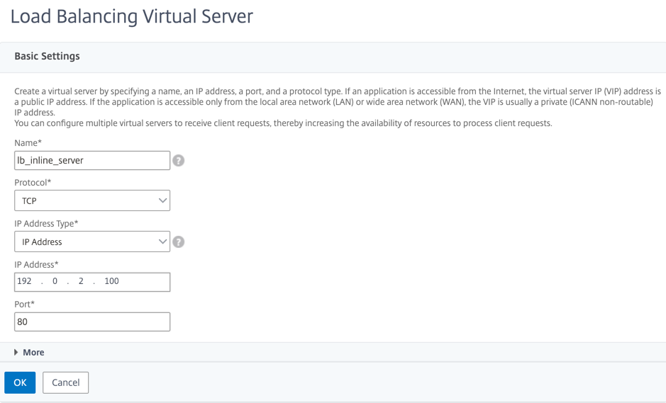Load balancing virtual server