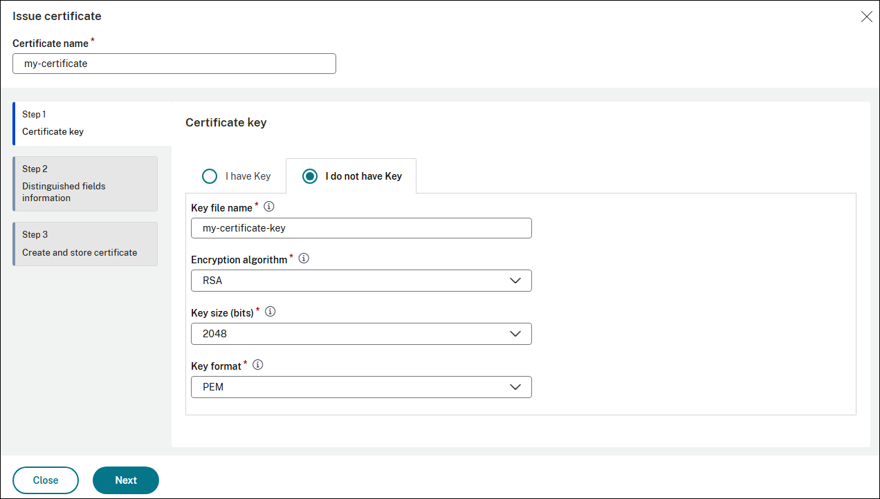 ACME certificate key
