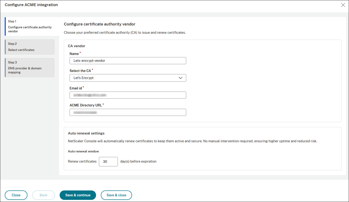 ACME configure CA vendor