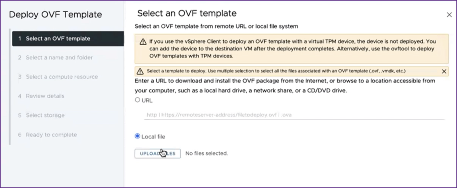Select OVF template