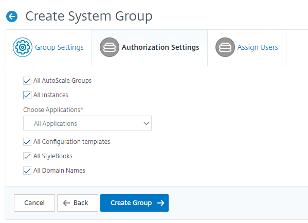 Categories in authorization settings