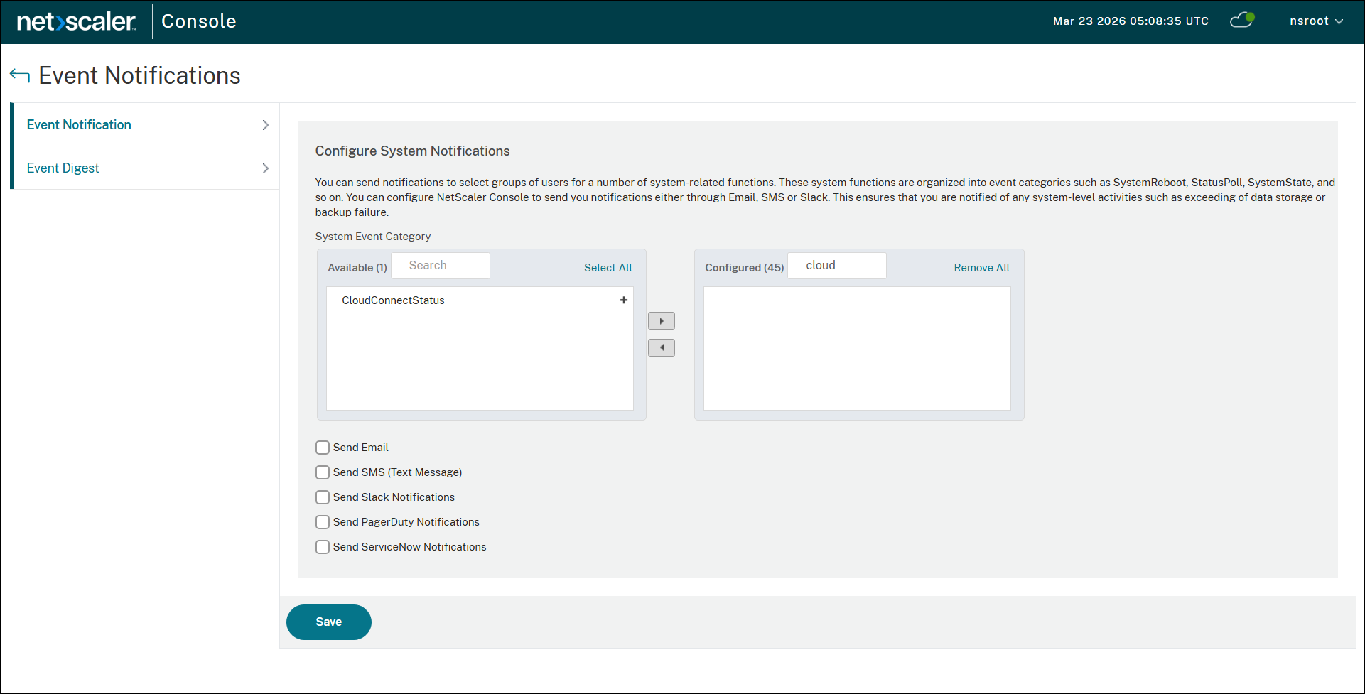 Cloud Connect - events notification