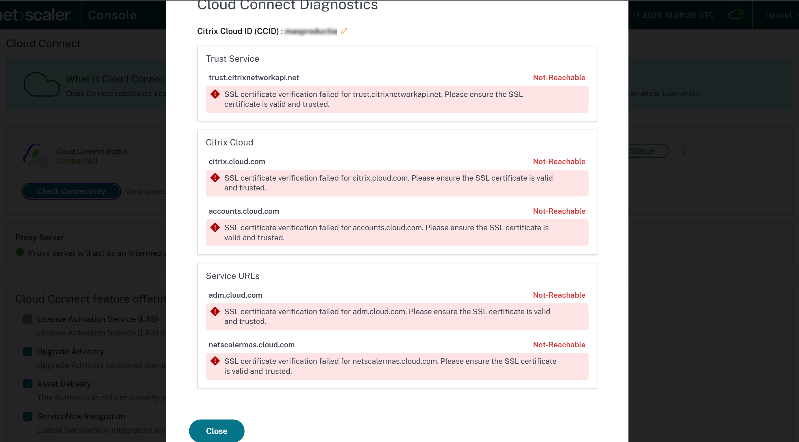 Cloud Connect - SSL certificate verification failure
