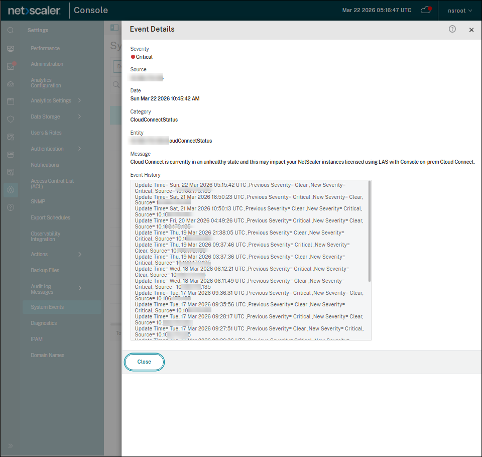 Cloud Connect - System events 2