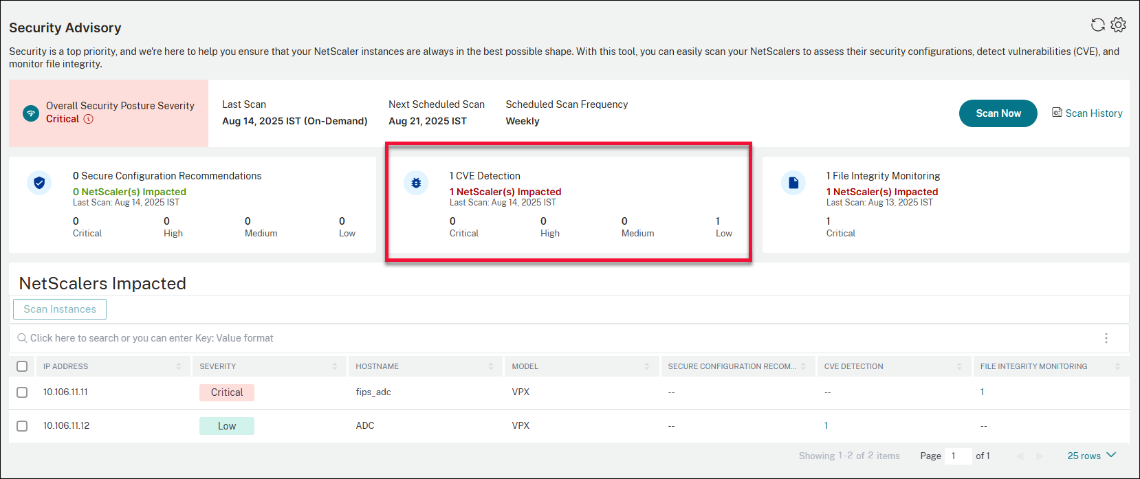 CVE detection section