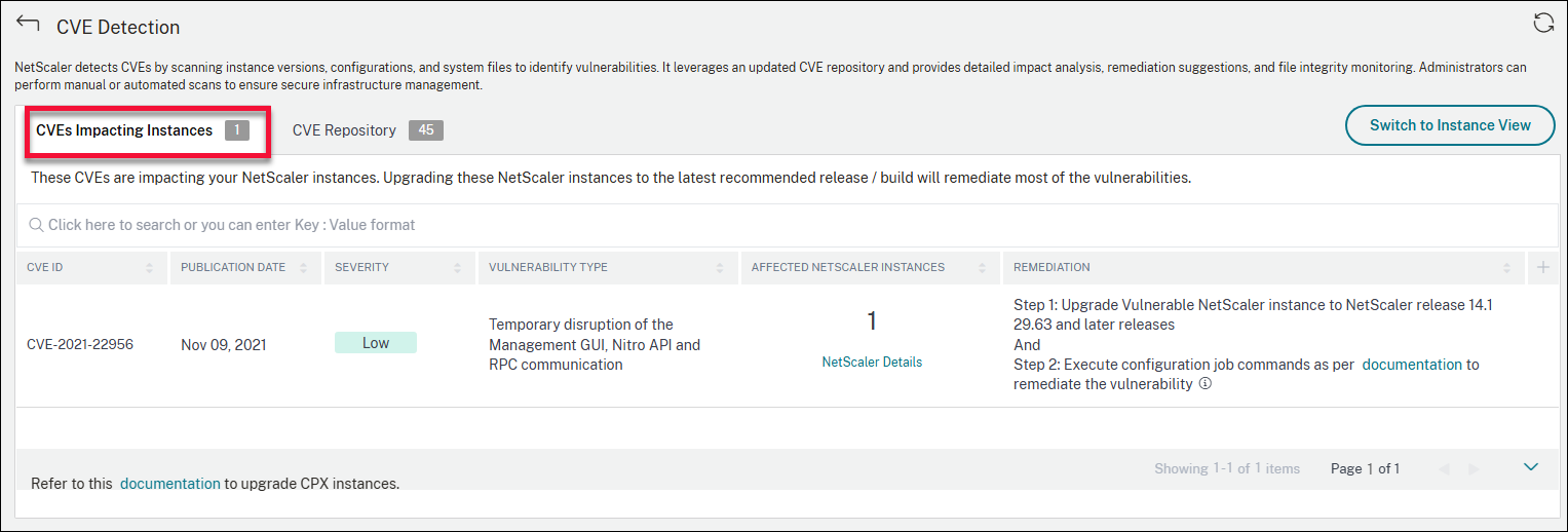 CVE view tab