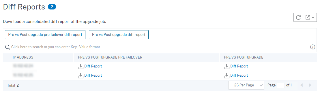 Download a diff report of a NetScaler upgrade job