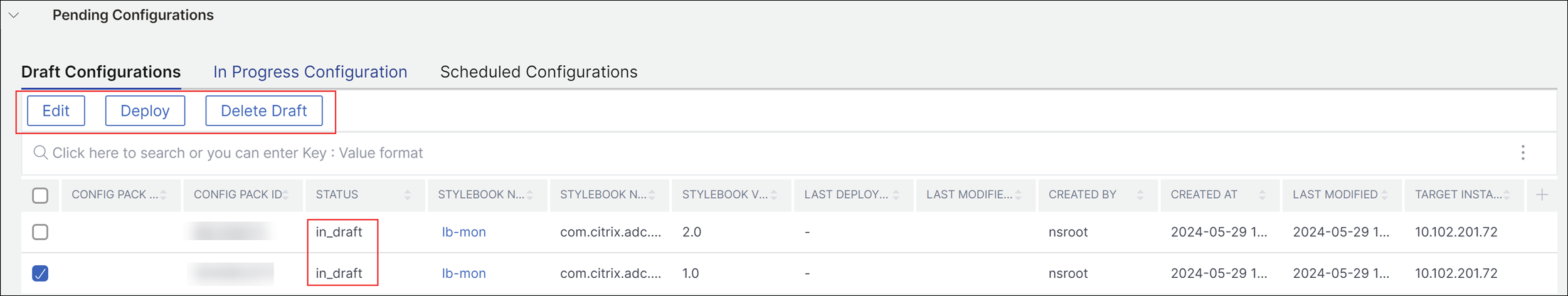 Draft configurations