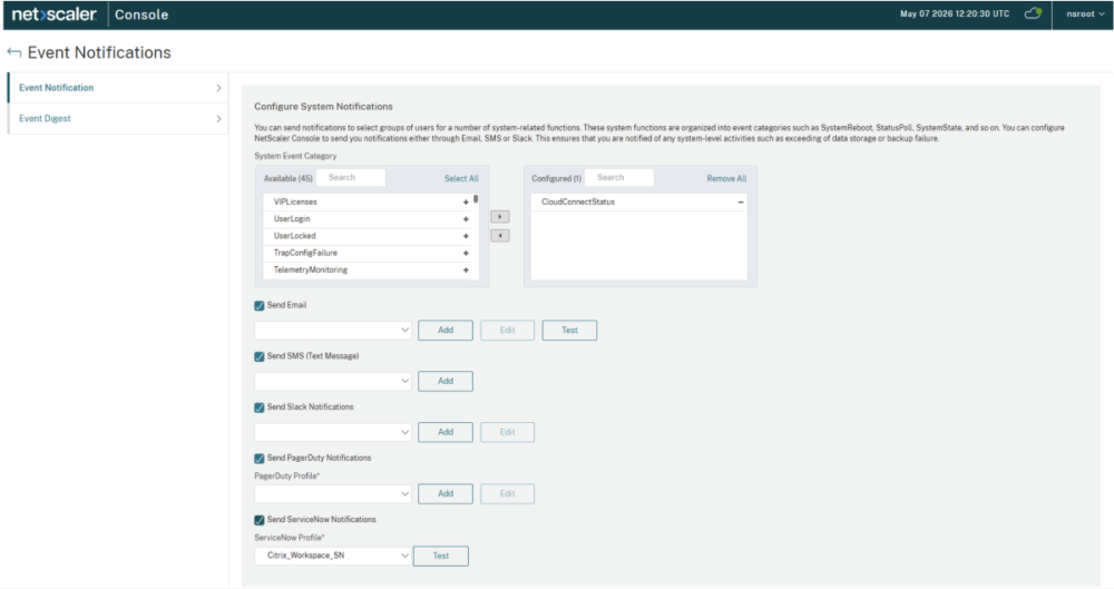 System event-based notifications