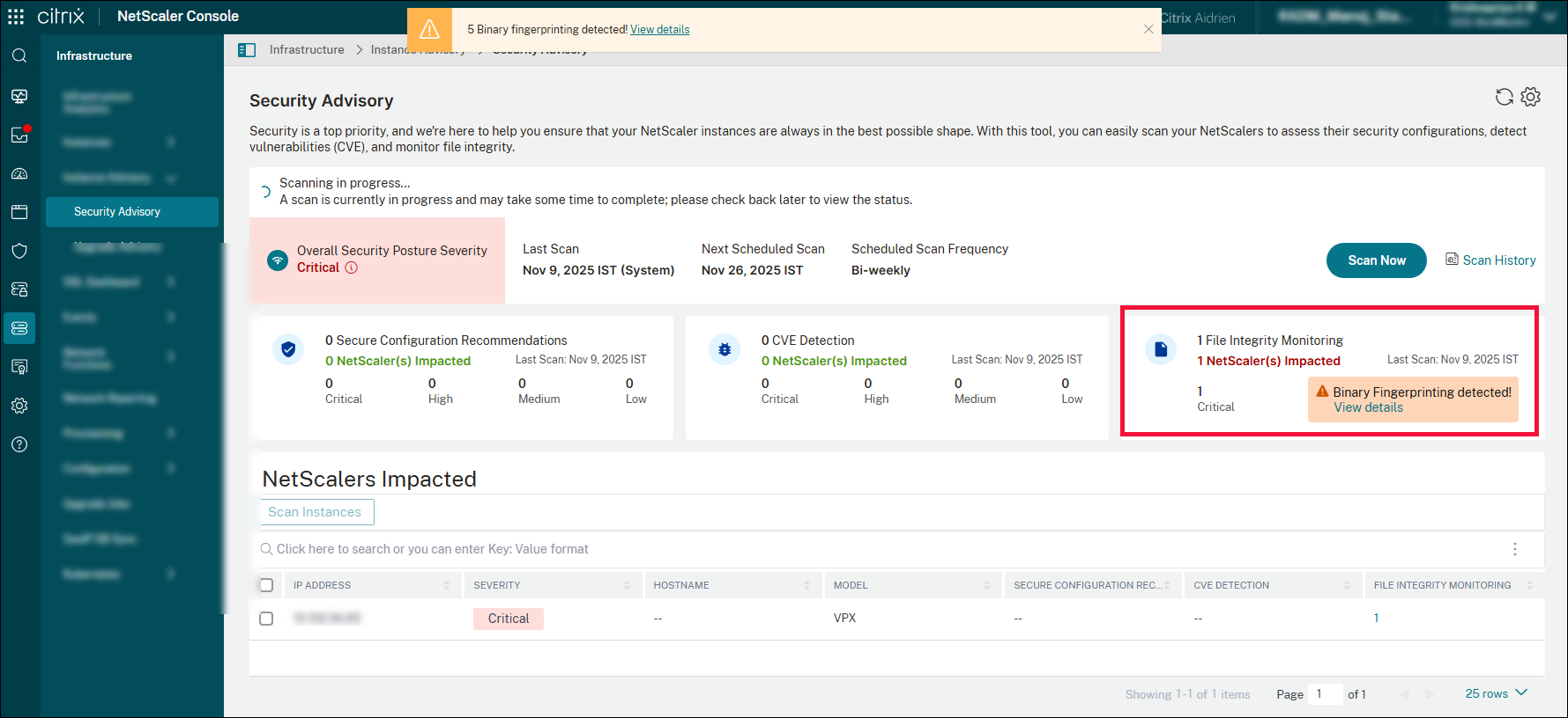 File integrity monitoring section