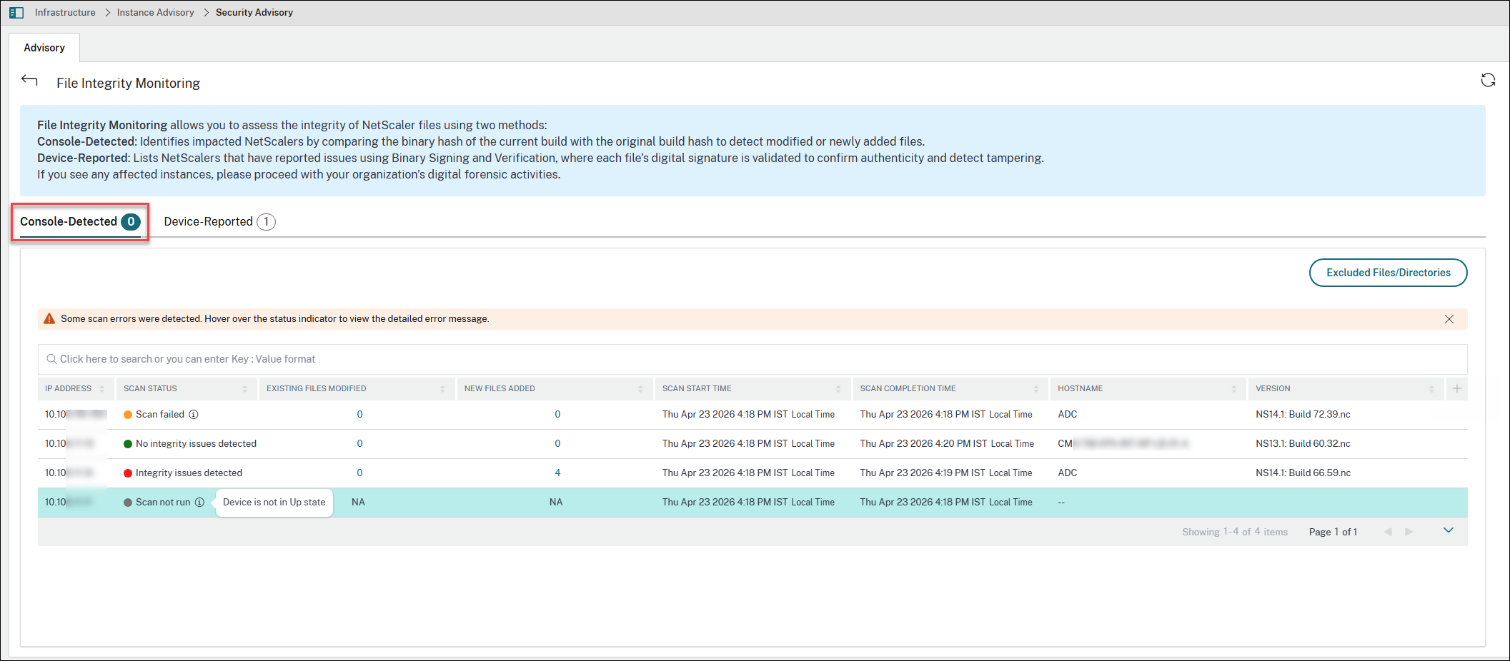 File integrity monitoring section