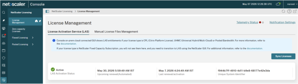 Licensed NetScaler instance dashboard