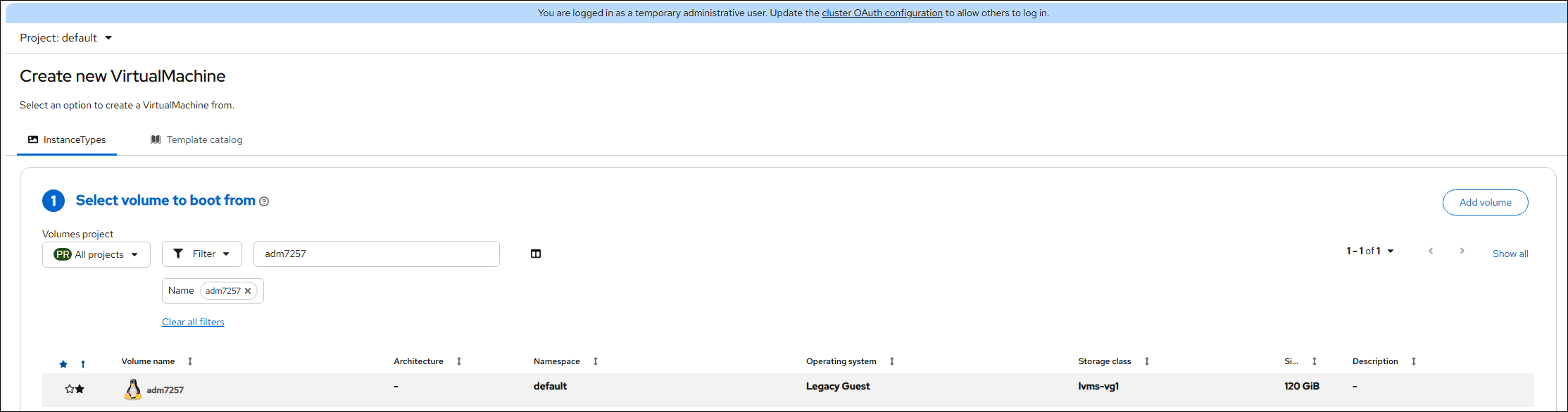 Select the bootable volume