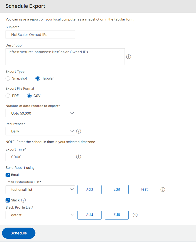 Schedule export