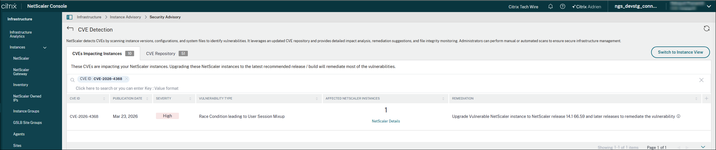 Security advisory dashboard for CVE-2026-4368