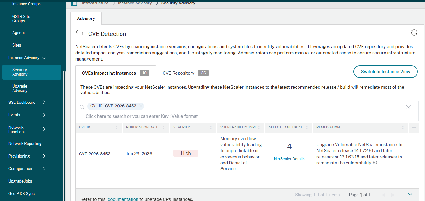 Security advisory dashboard for CVE-2026-8452