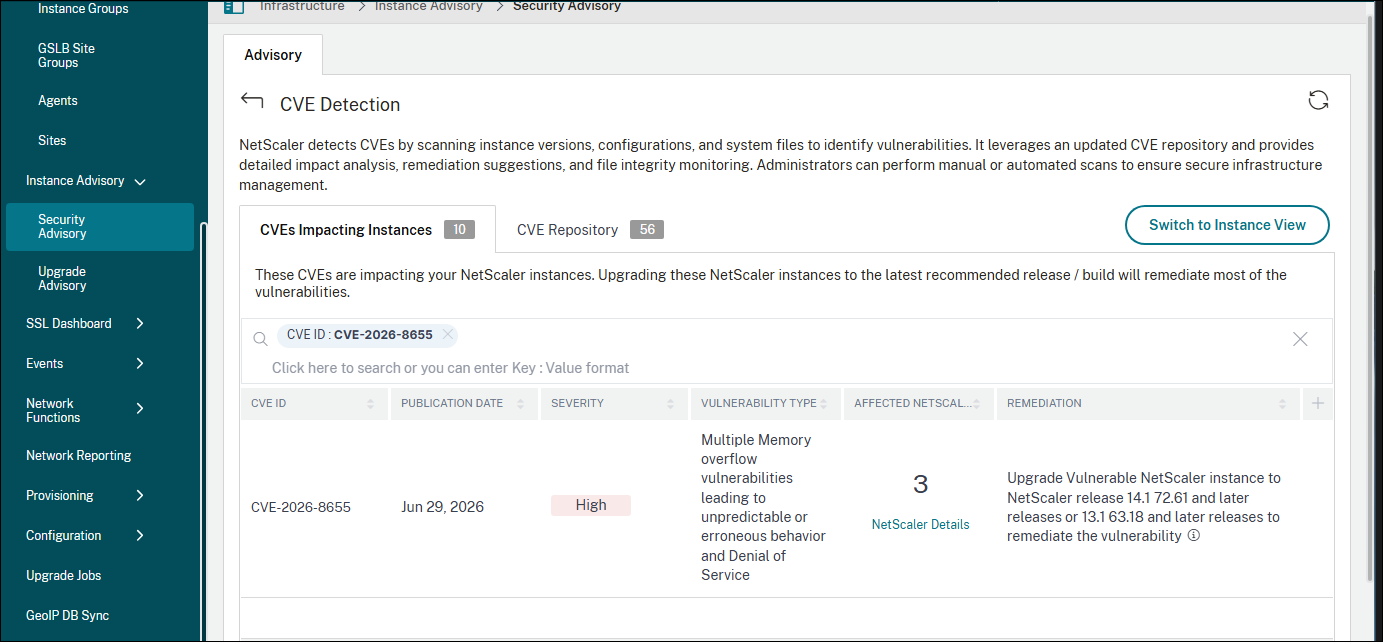 Security advisory dashboard for CVE-2026-8655