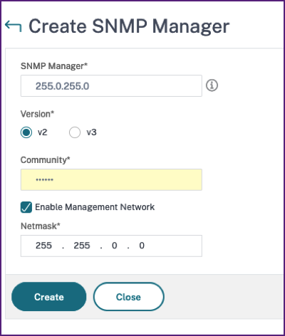 Create SNMP v2 manager