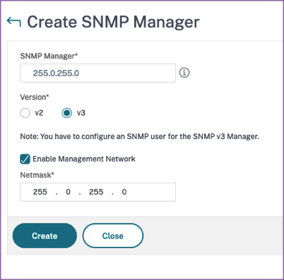 Create SNMP v3 manager