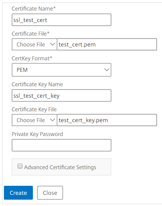 Specify SSL certificate details to an application server