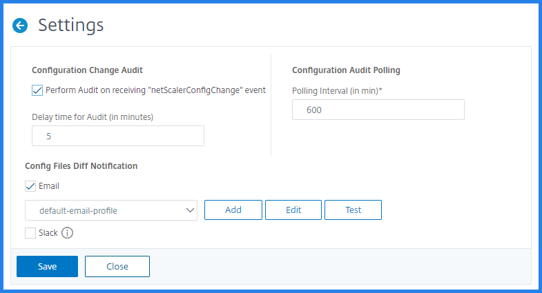 Configuration audit notification settings
