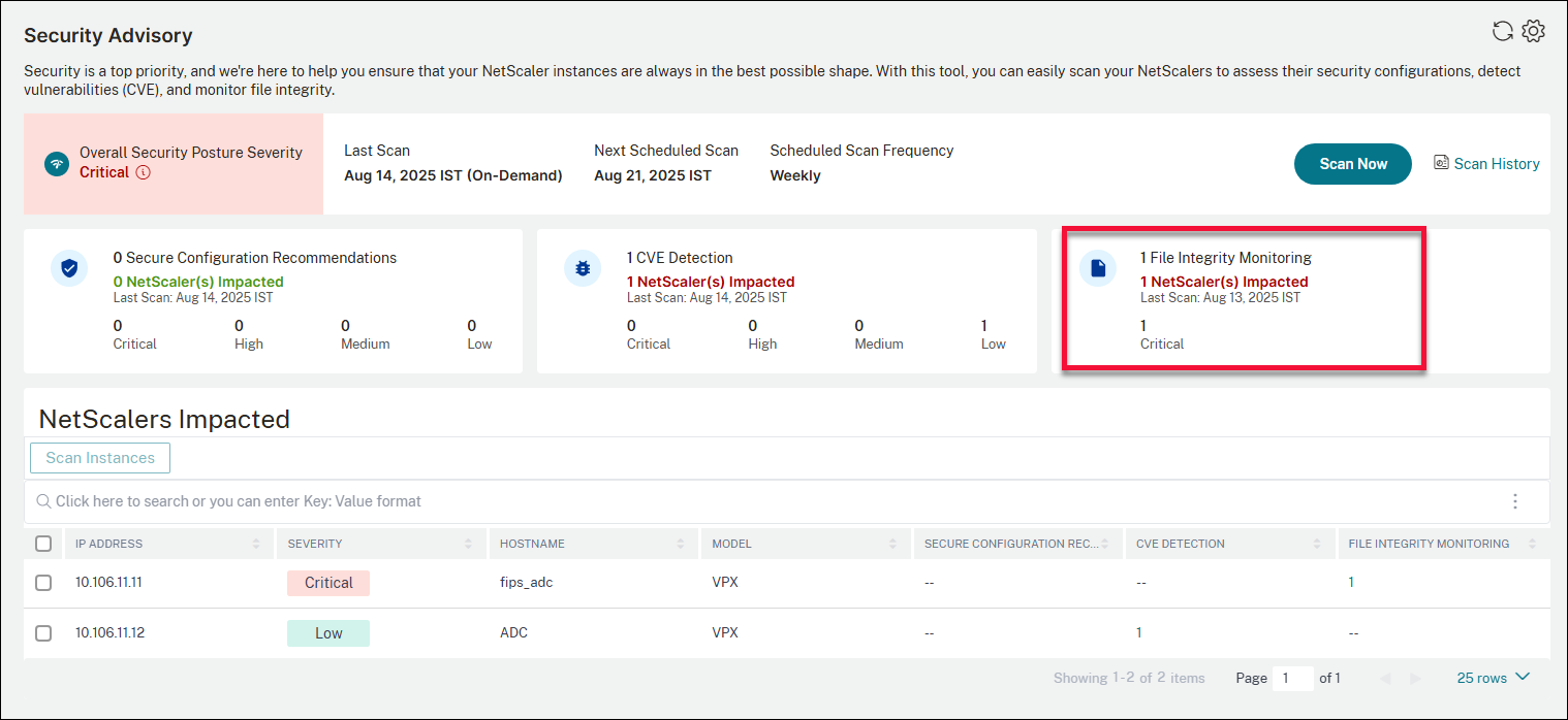 File integrity monitoring section