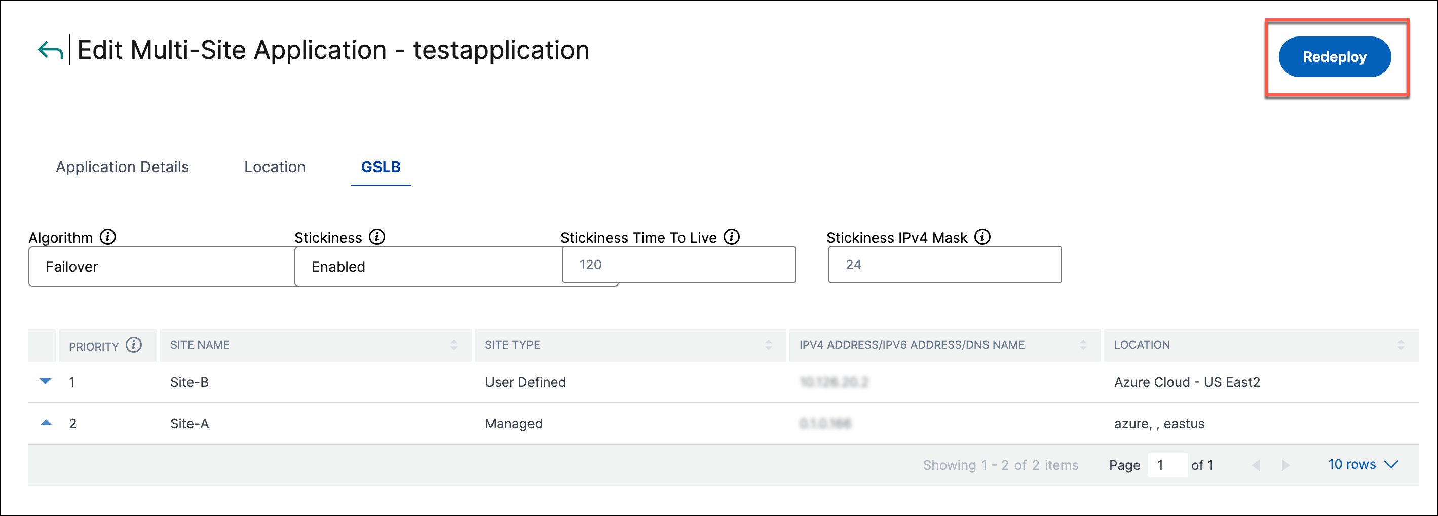 Modify and redeploy a multi-site application