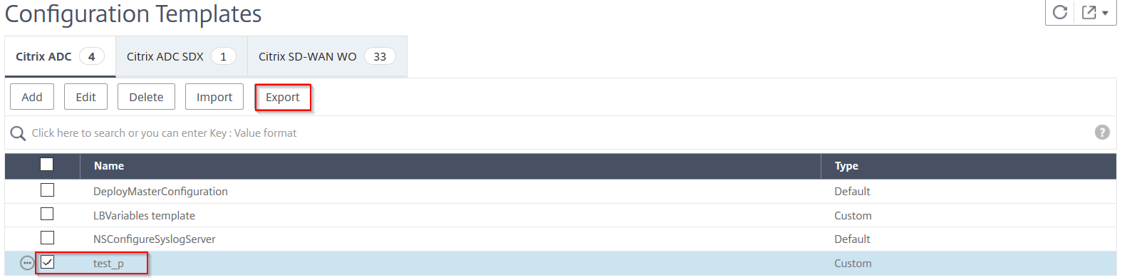 Export configuration templates