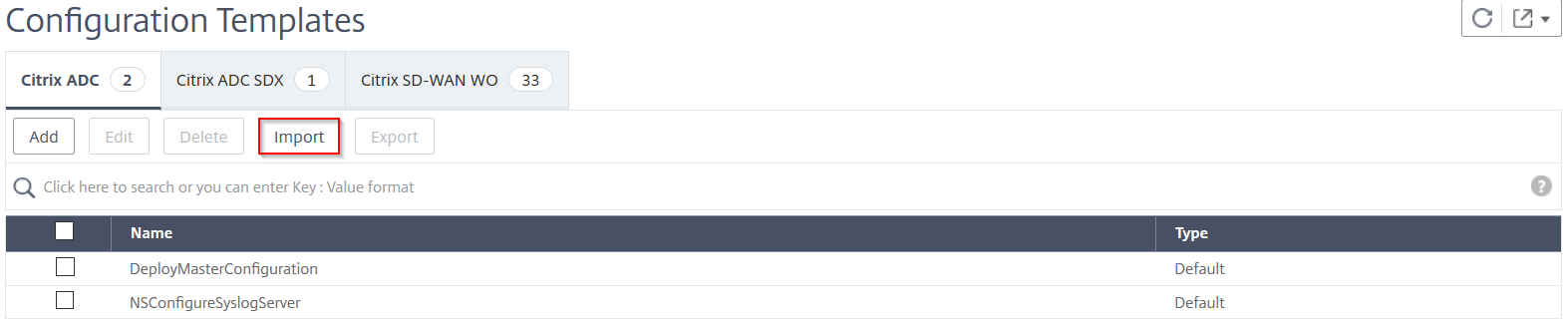 Import configuration templates