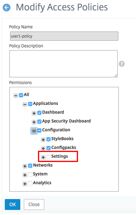 Modify Access policies