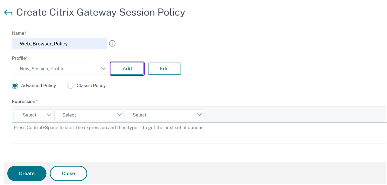 Add session policy