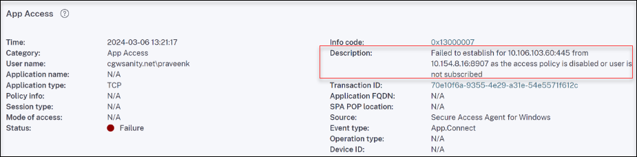 Citrix Secure Access logs description