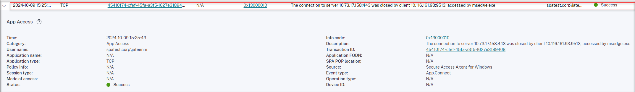 Citrix Secure Access TCP failure status