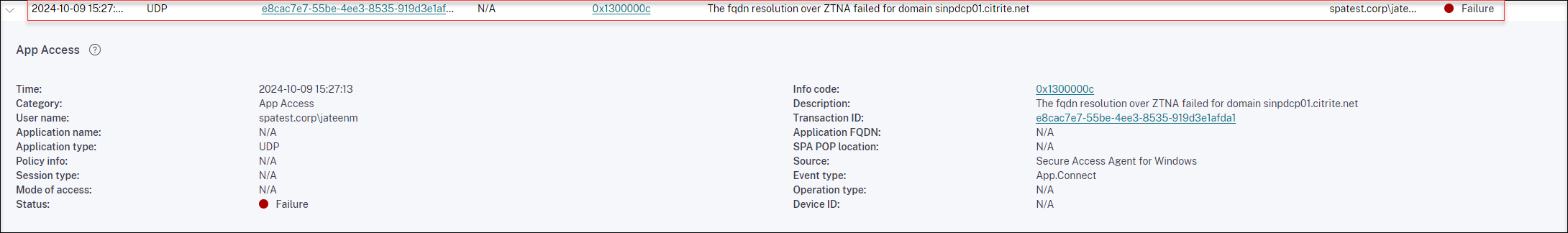 Citrix Secure Access UDP failure status