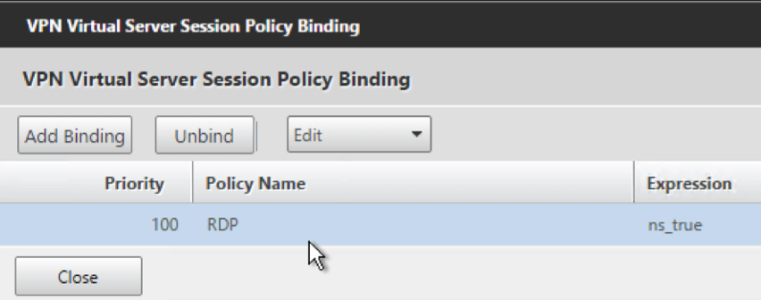 Bind session policy