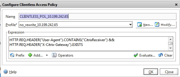 Clientless Access Policy for Citrix Workspace app