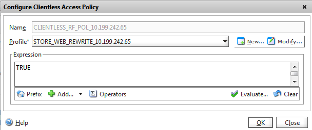 Receiver for Web Clientless Access Policy