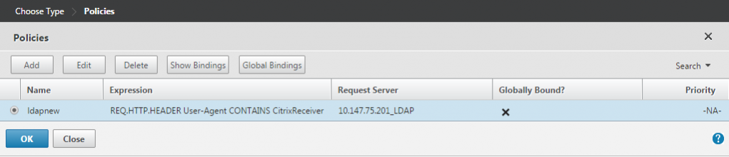 Select the LDAP policy