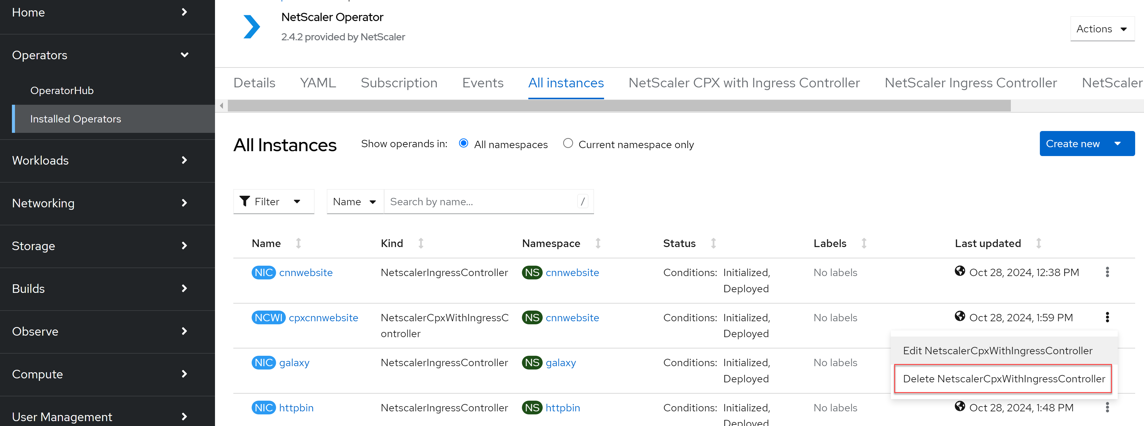 NetScaler Ingress Controller Operator