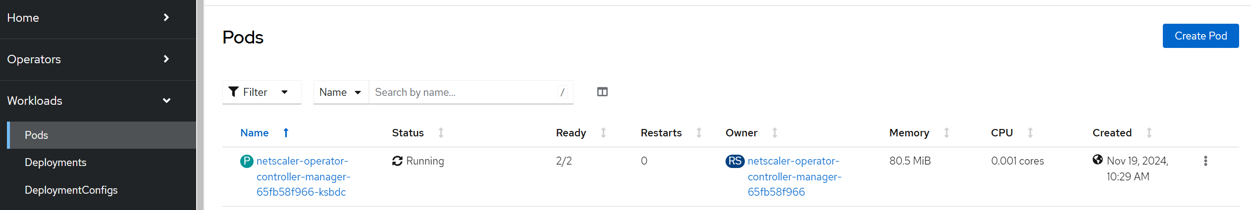 NetScaler Operator Pod UP and Running