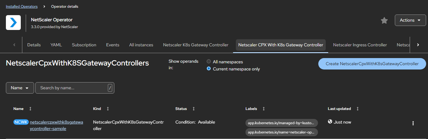 Create CPX k8 Gateway controller instance